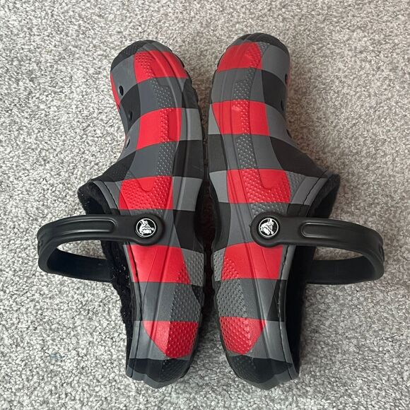 Crocs Classic Clogs, Fleece Lined, Red Black Gray Checkered, Womens Size 9, Men7 - Picture 3 of 9